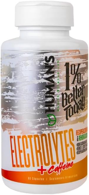 HUMAN’S LAB HEALTH Complejo de Electrolitos con Cafeína, 90 Cápsulas, Hidratación y Energía, Apoyo al Rendimiento Físico y Recuperación